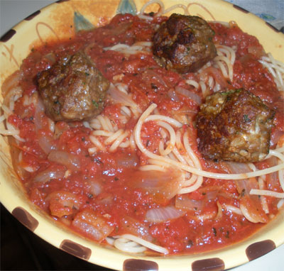 spaghetti and vegetarian meatballs.