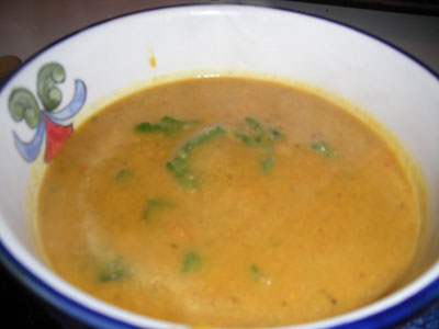 Originally I made this soup with chard. That is the green in this picture.
